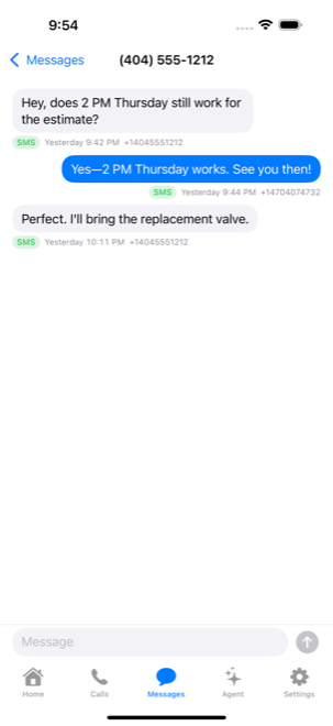Text message thread on the second line